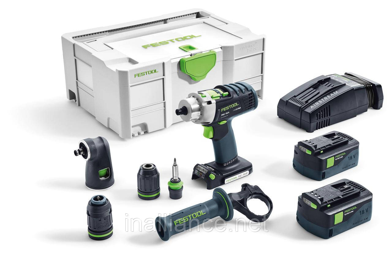 Аккумуляторная ударная дрель-шуруповерт QUADRIVE PDC 18/4 Li 5,2 Set XL Festool 574704
Аккумуляторная ударная дрель-шуруповерт QUADRIVE PDC 18/4 Li 5,2 Set XL Festool 574704