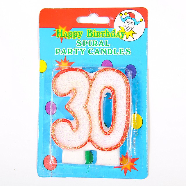 Свеча в торт на день рождения цифра "30" юбилейная с блестками