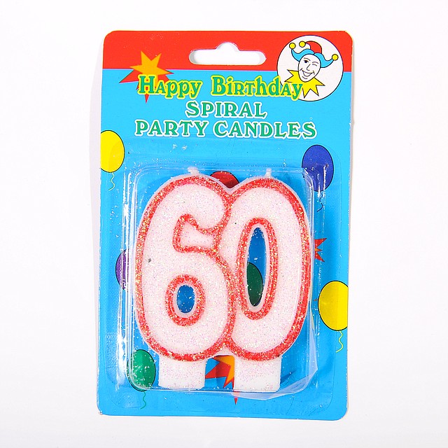 Свеча в торт на день рождения цифра "60" юбилейная с блестками