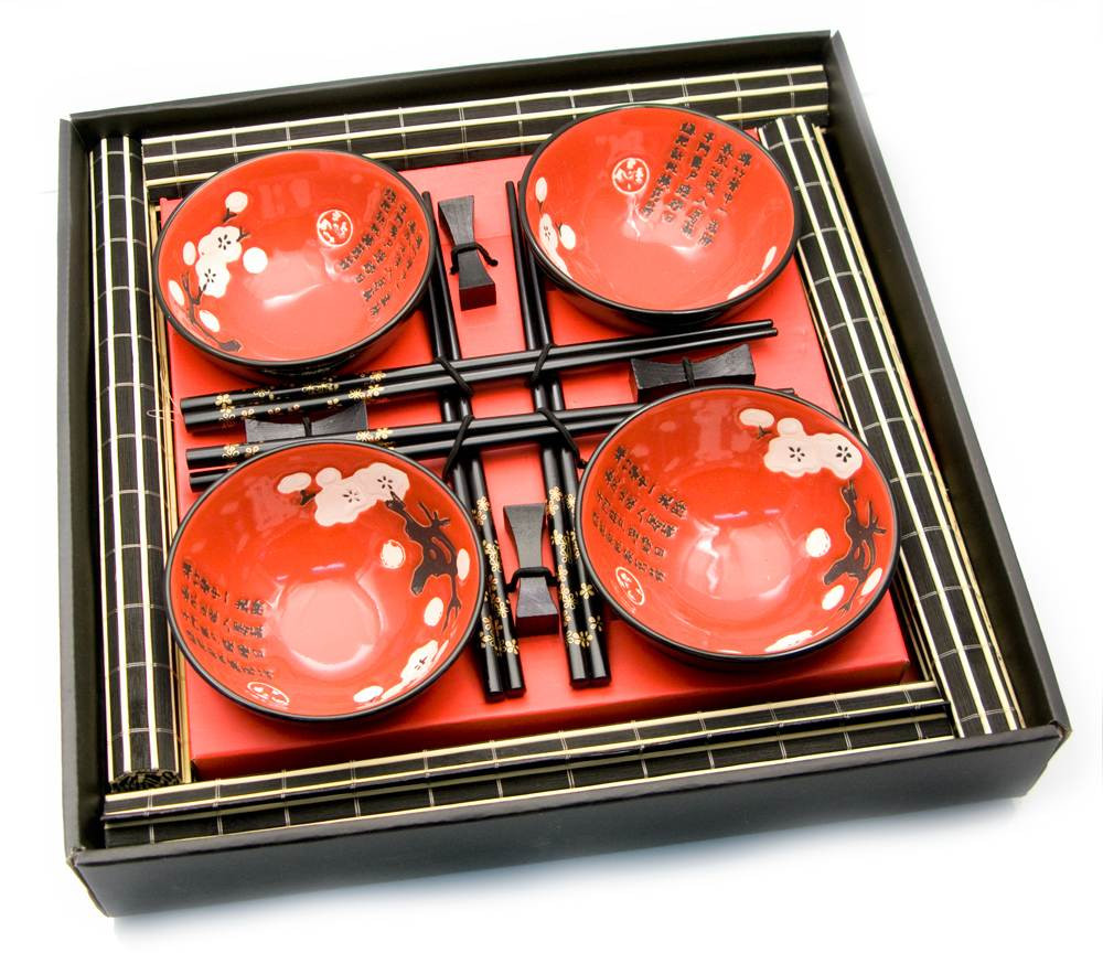 Набор посуды для суши Красный с цветами сакуры