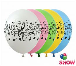 Воздушные шарики "Нотки"  шелкография 12" (30 см)  ТМ Show