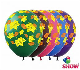 Воздушные шарики "Листики"  шелкография 12" (30 см)  ТМ Show