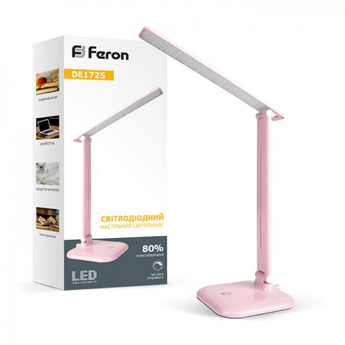 Настольная светодиодная лампа Feron DE1725 розовая 9W 6400К (для маникюра) 3 уровня яркости, Розовый
Настольная светодиодная лампа Feron DE1725 розовая 9W 6400К (для маникюра) 3 уровня яркости, Розовый