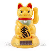 Кошка "Манеки Неко" 11 см (золотая, на солнечных батарейках), фото 1