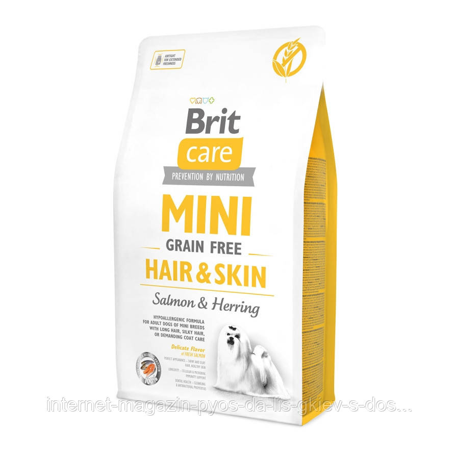 Brit Care Mini Grain Free Hair and Skin cухой гипоаллергенный корм для взрослых собак миниатюрных пород с длинной шерстью, 2кг
Brit Care Mini Grain Free Hair and Skin cухой гипоаллергенный корм для взрослых собак миниатюрных пород с длинной шерстью, 2кг