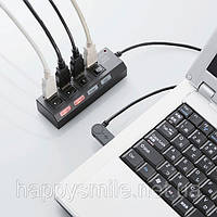 USB разветвитель HUB с четырьмя портами и кнопками включения, выключения, фото 1