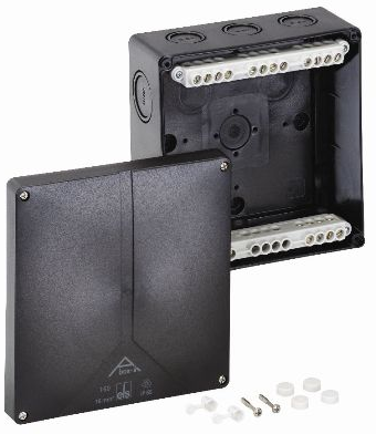 Распределительная коробка Abox-i 160 високорозташована 5-пол., 16 мм², 180х180x91 мм, IP 65, полікарбонат, чорний
Распределительная коробка Abox-i 160 високорозташована 5-пол., 16 мм², 180х180x91 мм, IP 65, полікарбонат, чорний