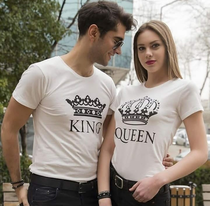 

Парные футболки для влюбленных . King & Queen . серый, L, Xs, Белый