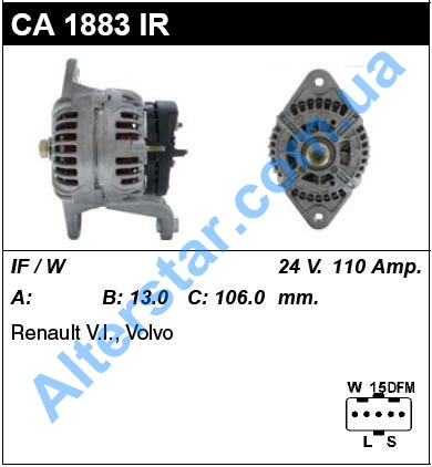 Генератор CA1883, 24V-110A, на Volvo FM, FH12, 16, B12, Renault Premium II, CUT-CAR Корея
Генератор CA1883, 24V-110A, на Volvo FM, FH12, 16, B12, Renault Premium II, CUT-CAR Корея