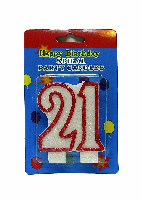 Свеча в торт "21" юбилейная с блестками