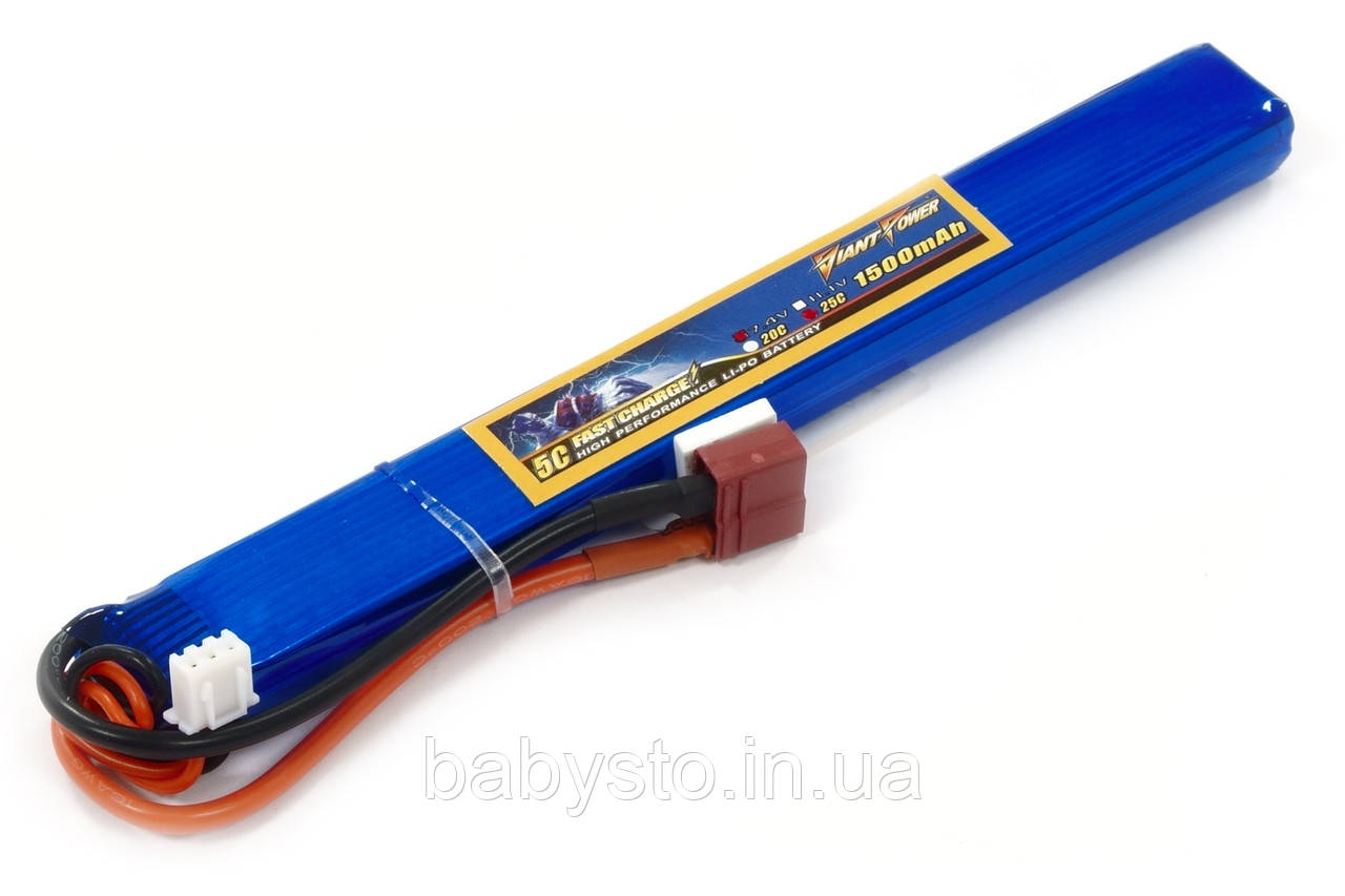 Аккумулятор для страйкбола Giant Power (Dinogy) Li-Pol 7.4V 2S 1500mAh 25C 15х19х167мм T-Plug
Аккумулятор для страйкбола Giant Power (Dinogy) Li-Pol 7.4V 2S 1500mAh 25C 15х19х167мм T-Plug