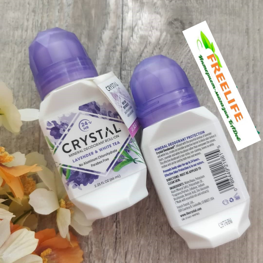 Crystal Body Deodorant, Натуральный шариковый дезодорант с лавандой и белым чаем, 2,25 жидкой унции (66 мл),,
Crystal Body Deodorant, Натуральный шариковый дезодорант с лавандой и белым чаем, 2,25 жидкой унции (66 мл),,