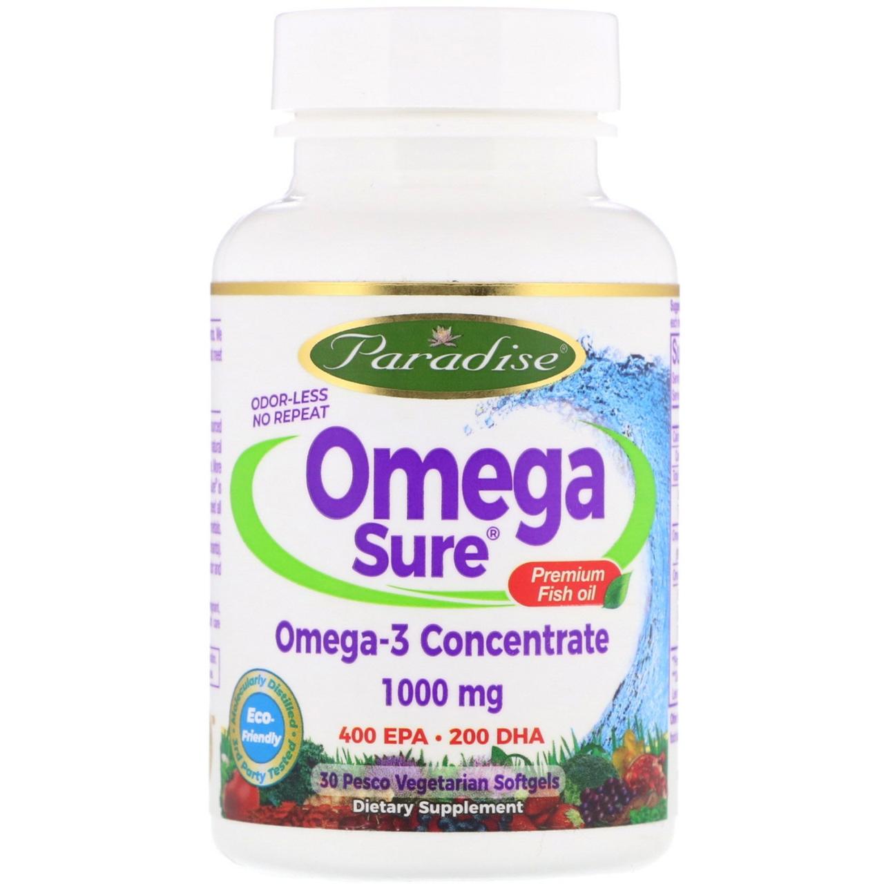 Paradise Herbs, Omega Sure, Omega-3 Premium Fish Oil, 1,000 mg, 30 Pesco Vegetarian Softgels
Paradise Herbs, Omega Sure, Omega-3 Premium Fish Oil, 1,000 mg, 30 Pesco Vegetarian Softgels