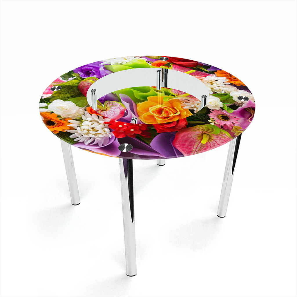 Стол обеденный на хромированных ножках Круглый с полкой Flowers 1100х1100, Фотопечать
Стол обеденный на хромированных ножках Круглый с полкой Flowers 1100х1100, Фотопечать