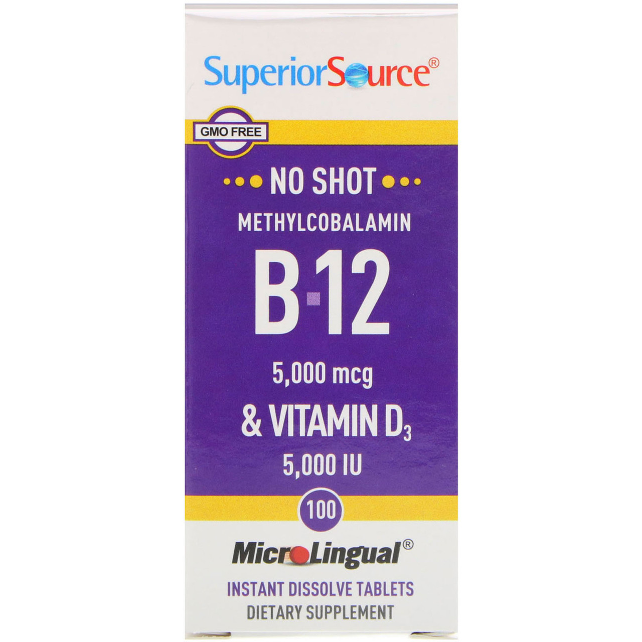 Superior Source, Methylcobalamin B-12 & Vitamin D3, 5,000 mcg / 5,000 IU, 100 MicroLingual Instant Dissolve Tablets
Superior Source, Methylcobalamin B-12 & Vitamin D3, 5,000 mcg / 5,000 IU, 100 MicroLingual Instant Dissolve Tablets
