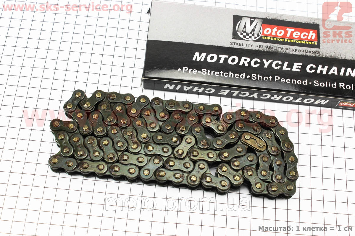 Цепь привода колеса 428Н*104L на мотоциклы CB125-250 Viper 125J фирмы Mototech
Цепь привода колеса 428Н*104L на мотоциклы CB125-250 Viper 125J фирмы Mototech