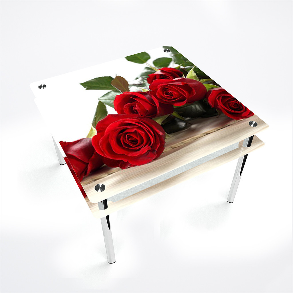 Стол обеденный на хромированных ножках Квадратный с проходящей полкой Red Roses 700х700, Фотопечать
Стол обеденный на хромированных ножках Квадратный с проходящей полкой Red Roses 700х700, Фотопечать
