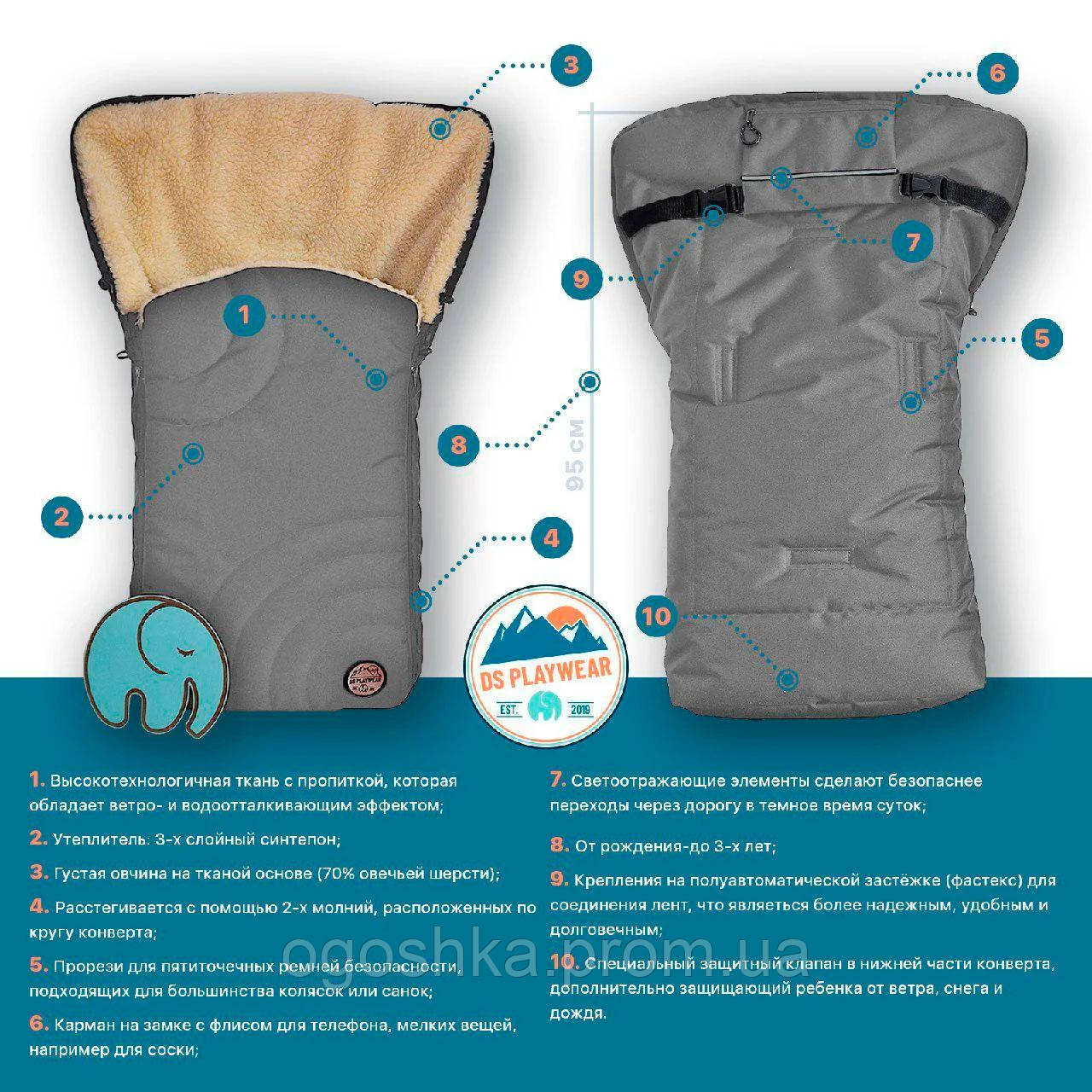 Теплый конверт Добрый Сон для зимних прогулок линейка DS PlayWear Cosy серый (11-01/4)
Теплый конверт Добрый Сон для зимних прогулок линейка DS PlayWear Cosy серый (11-01/4)