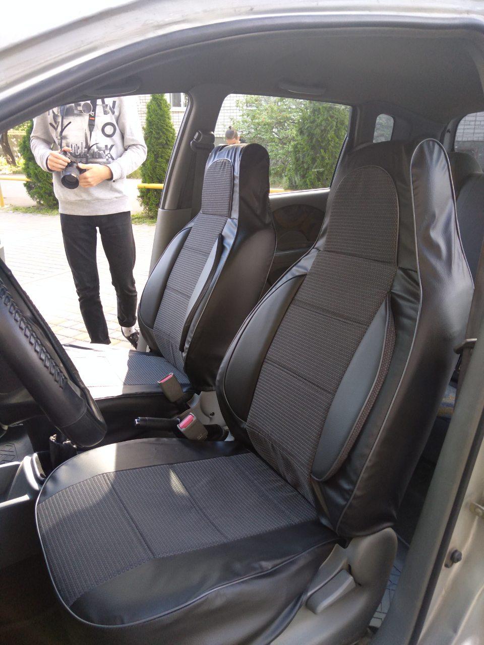 Чехлы на сиденья Фольксваген Т5 (Volkswagen T5) 1+1 (универсальные, кожзам+автоткань, пилот) Черно-белый
Чехлы на сиденья Фольксваген Т5 (Volkswagen T5) 1+1 (универсальные, кожзам+автоткань, пилот) Черно-белый