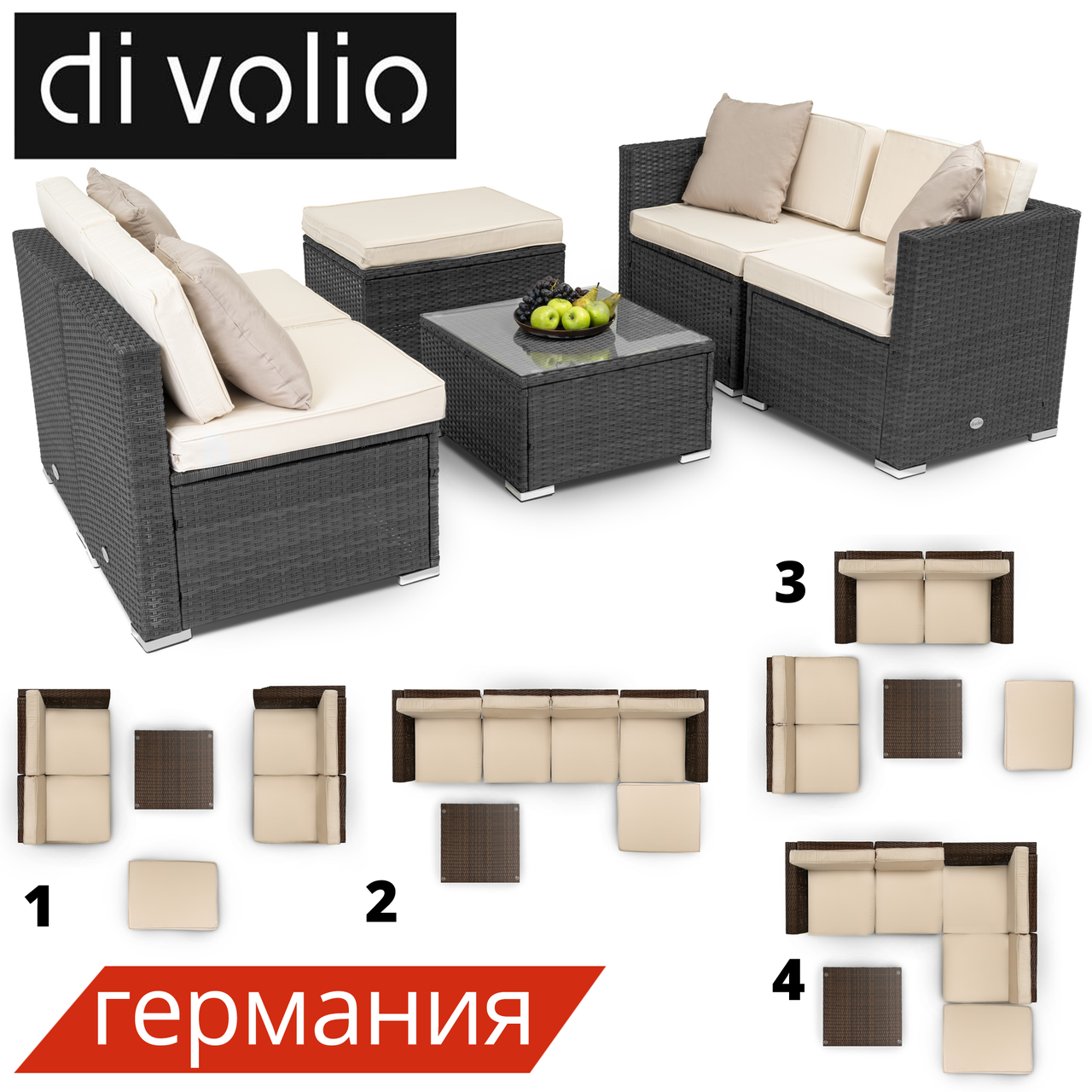 Набор садовой мебели Di Volio MODENA Black. Плетеные из искусственного ротанга для дома или ресторана
Набор садовой мебели Di Volio MODENA Black. Плетеные из искусственного ротанга для дома или ресторана