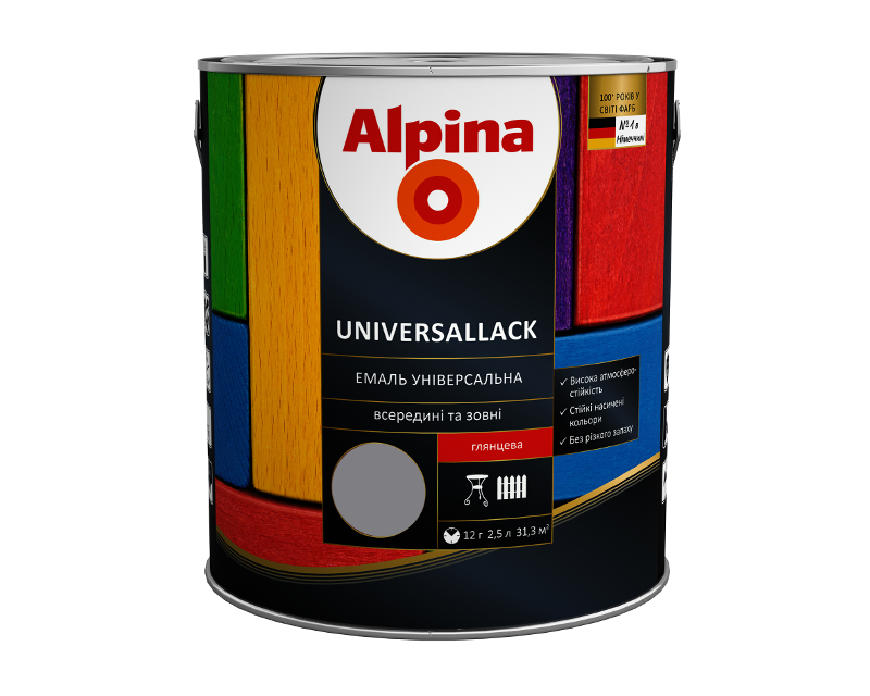 Эмаль алкидно-уретановая ALPINA UNIVERSALLACK GLANZEND БЕЛАРУСЬ универсальная серая 2,5л
Эмаль алкидно-уретановая ALPINA UNIVERSALLACK GLANZEND БЕЛАРУСЬ универсальная серая 2,5л
