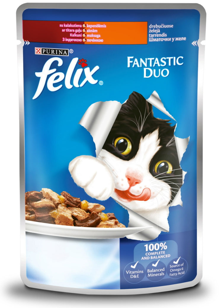 Purina Felix Fantastic Duo Кусочки с индейкой и печенью в желе для кошек 20x100 г
Purina Felix Fantastic Duo Кусочки с индейкой и печенью в желе для кошек 20x100 г