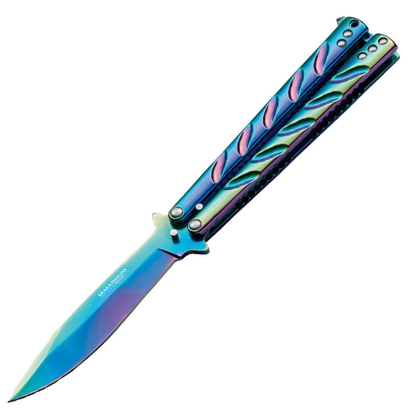 Нож бабочка Boker Magnum Balisong Rainbow (длина: 225мм, лезвие: 102мм), стальной, Хамелеон
Нож бабочка Boker Magnum Balisong Rainbow (длина: 225мм, лезвие: 102мм), стальной, Хамелеон