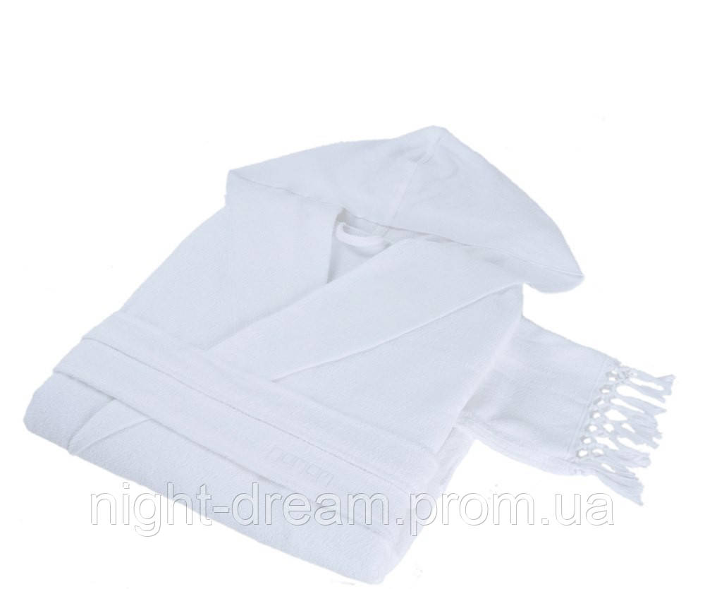 Махровый халат с капюшоном  HAMAM MEYZER TASSELS WHITE размер L/XL