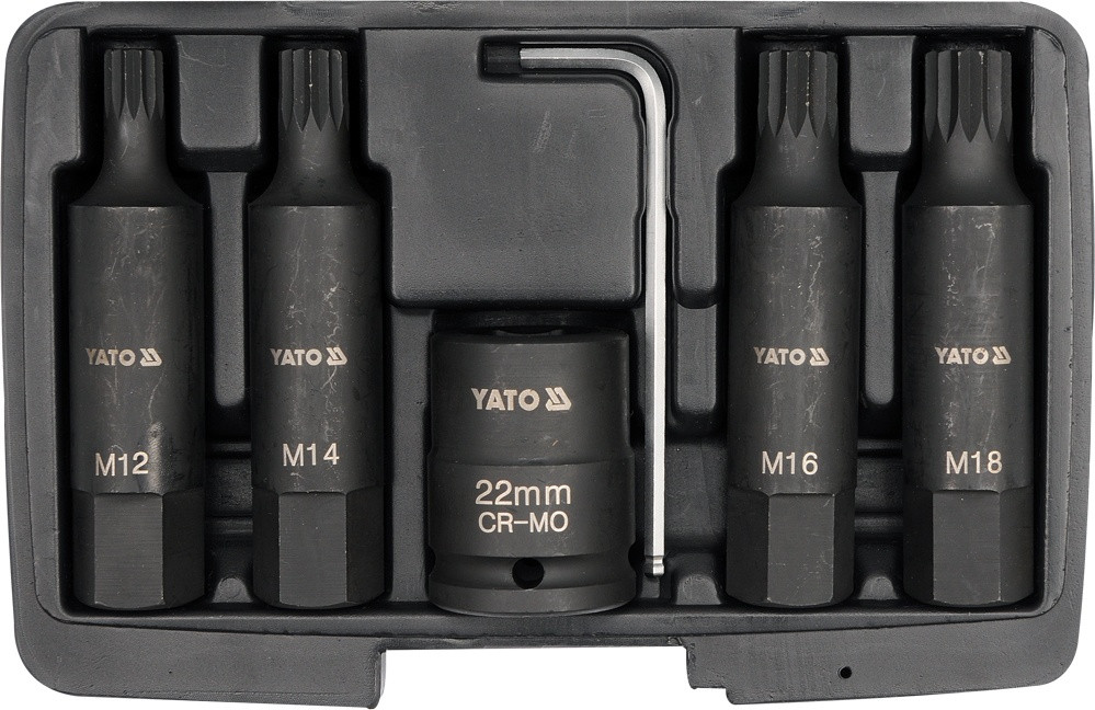 Набор насадок отверточных ударных квадрат 3/4 ", SPLINE M12-22 мм, 6 шт., YT-1157 YATO
Набор насадок отверточных ударных квадрат 3/4 ", SPLINE M12-22 мм, 6 шт., YT-1157 YATO