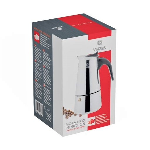 Гейзерная кофеварка Vinzer Moka Inox Induction 89391 из нержавеющей стали на 4 чашки | мока для кофе Винзер
Гейзерная кофеварка Vinzer Moka Inox Induction 89391 из нержавеющей стали на 4 чашки | мока для кофе Винзер