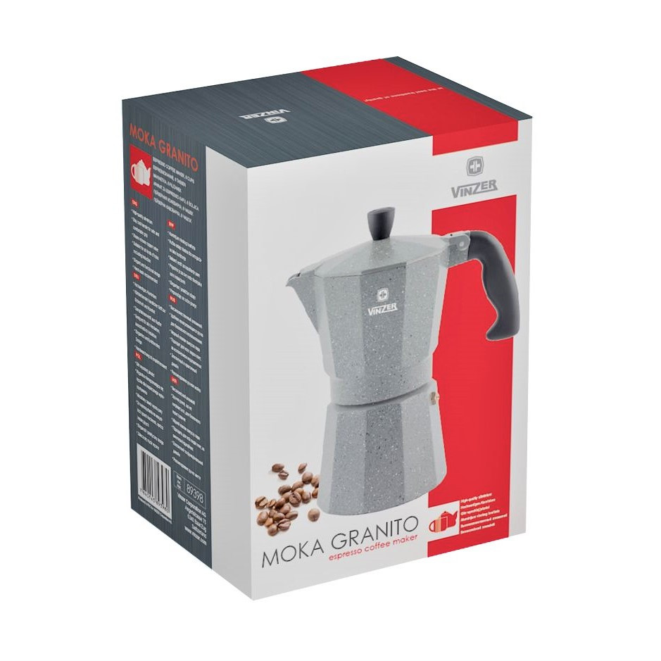 Гейзерная кофеварка Vinzer Moka Granito 89399 из кованого алюминия на 9 чашек | мока для кофе Винзер
Гейзерная кофеварка Vinzer Moka Granito 89399 из кованого алюминия на 9 чашек | мока для кофе Винзер