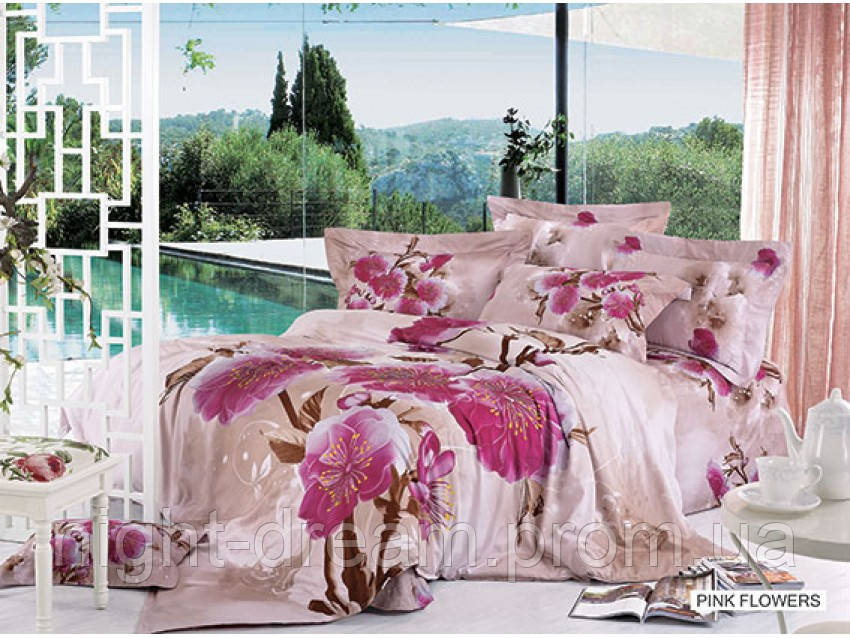 Полуторное постельное белье  Arya сатин 70х70 Pink Flowers