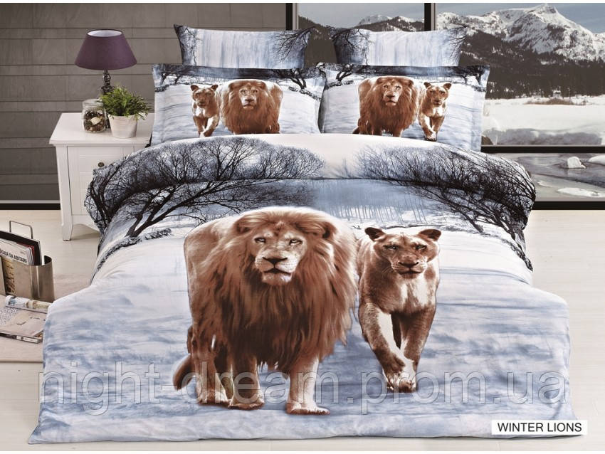 Комплект постельного белья 3D 200х220/70*70 ARYA сатин Wınter Lions со львом