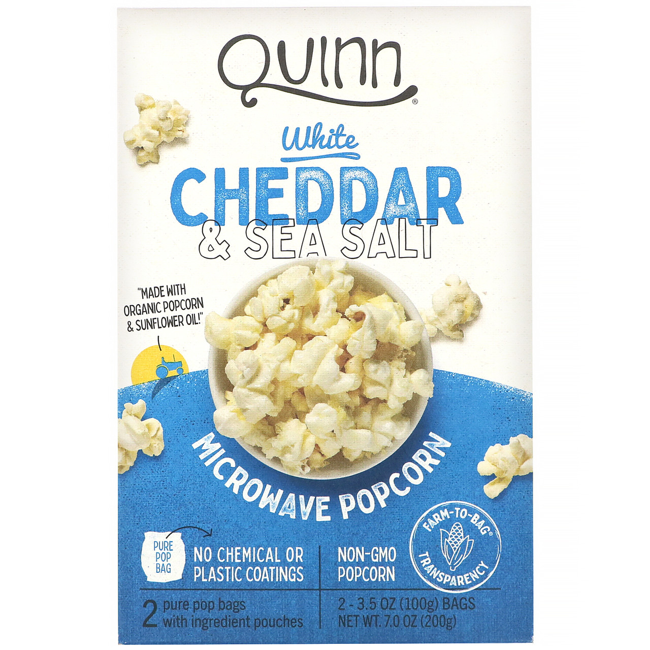 Quinn Popcorn, Microwave Popcorn, White Cheddar & Sea Salt, 2 Bags, 3.5 oz (100 g) Each
Quinn Popcorn, Microwave Popcorn, White Cheddar & Sea Salt, 2 Bags, 3.5 oz (100 g) Each