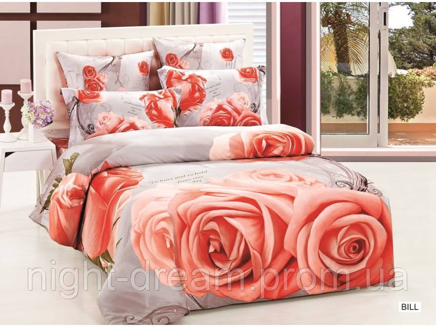Полуторное постельное белье 3D Arya сатин 70х70  Bill c розами