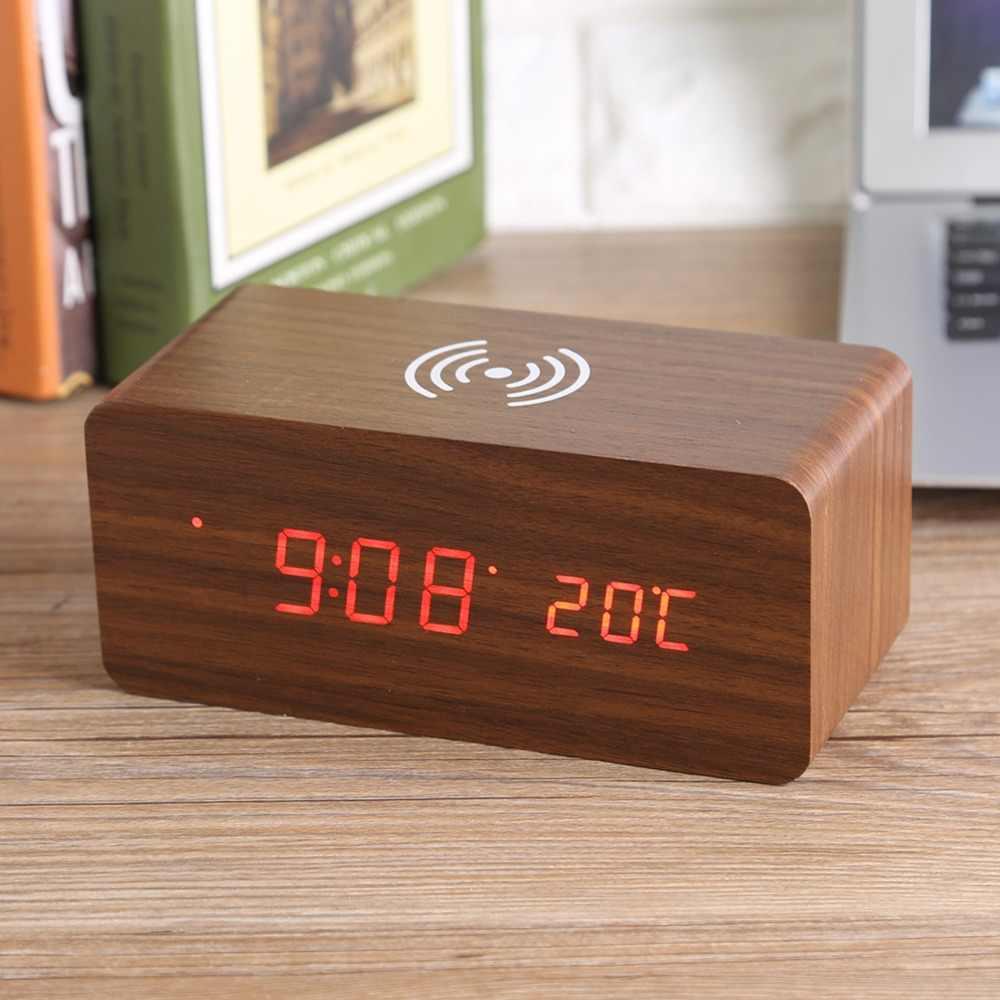 

Деревянные светодиодные часы с беспроводной зарядкой Wood Wireless clock