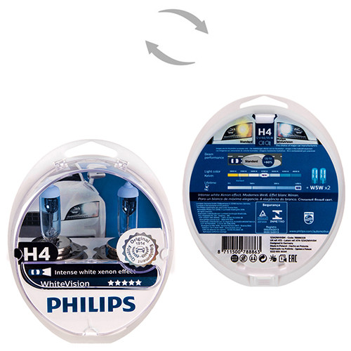 Автолампа Philips White Vision H4 12V 60/55W P43t 2 шт. (12342WHVSM) абсолютно белый свет (12342WHVSM)
Автолампа Philips White Vision H4 12V 60/55W P43t 2 шт. (12342WHVSM) абсолютно белый свет (12342WHVSM)