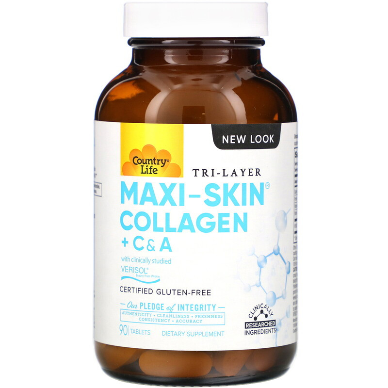 Коллаген с витаминами А и С Country Life, Tri Layer "Maxi-Skin Collagen + C&A" (90 Таблеток)
Коллаген с витаминами А и С Country Life, Tri Layer "Maxi-Skin Collagen + C&A" (90 Таблеток)