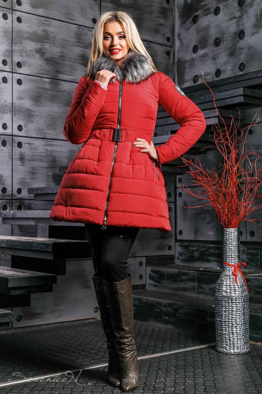 

Женская зимняя теплая куртка с искусственным мехом. Куртка-платье, с юбочкой. Красная, Красный