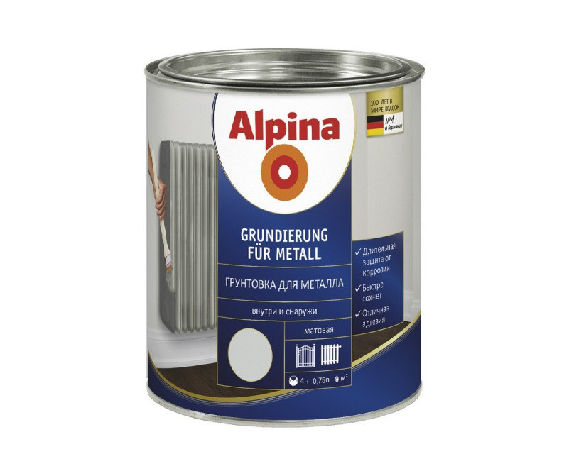 Грунт алкидный ALPINA GRUNDIERING FUR METALL ГЕРМАНИЯ антикоррозионный 0,75л, Белый
Грунт алкидный ALPINA GRUNDIERING FUR METALL ГЕРМАНИЯ антикоррозионный 0,75л, Белый