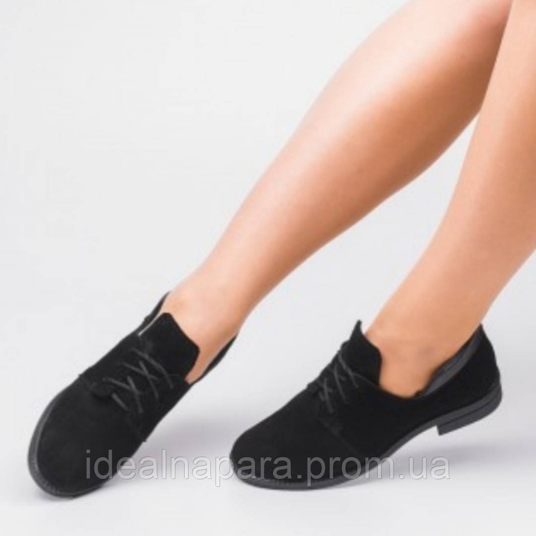 

Туфли женские на шнурках низкий ход черные замшевые 36,37,39, Черный;бордовый