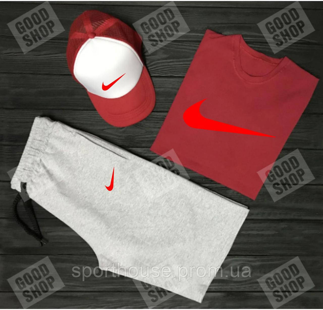 Мужской костюм тройка кепка футболка и шорты Найк (Nike), летний мужской костюм, копия
Мужской костюм тройка кепка футболка и шорты Найк (Nike), летний мужской костюм, копия
