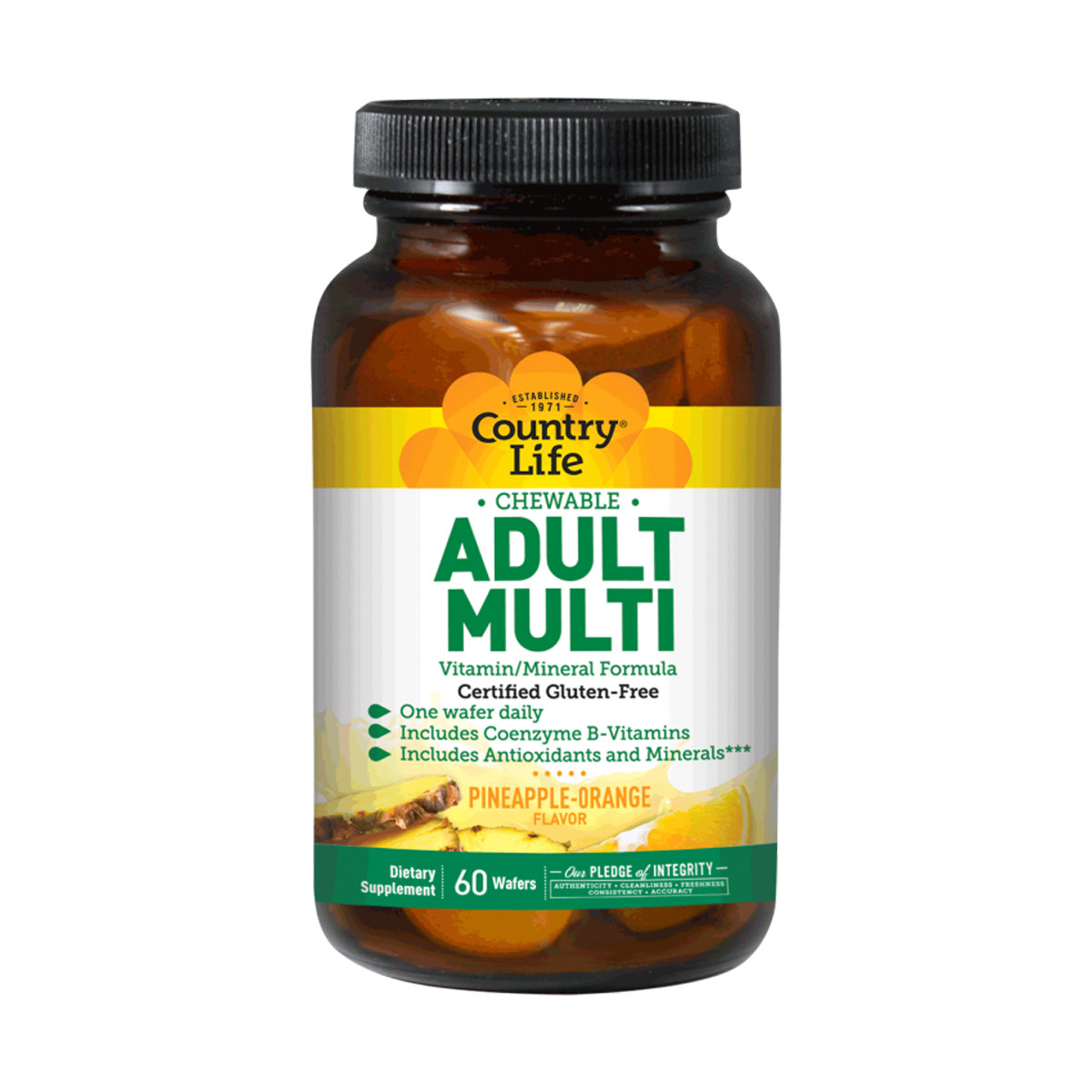 Мультивитамины для Взрослых, Вкус Ананаса, Adult Multi, Country Life, 60 жевательных таблеток
Мультивитамины для Взрослых, Вкус Ананаса, Adult Multi, Country Life, 60 жевательных таблеток