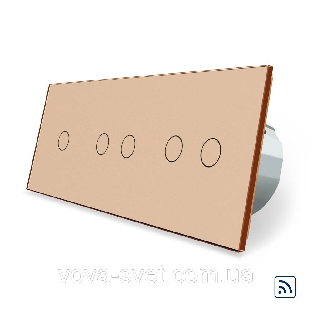 Сенсорный радиоуправляемый выключатель Livolo 5 каналов (1-2-2) золото стекло (VL-C701R/C702R/C702R-13)
Сенсорный радиоуправляемый выключатель Livolo 5 каналов (1-2-2) золото стекло (VL-C701R/C702R/C702R-13)