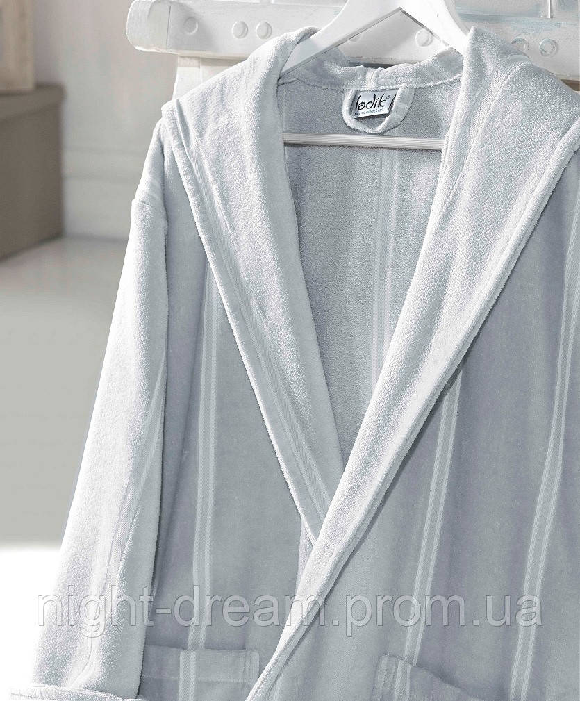Банный махровый халат с капюшоном  Ladik  Allure v3 светло-серый M