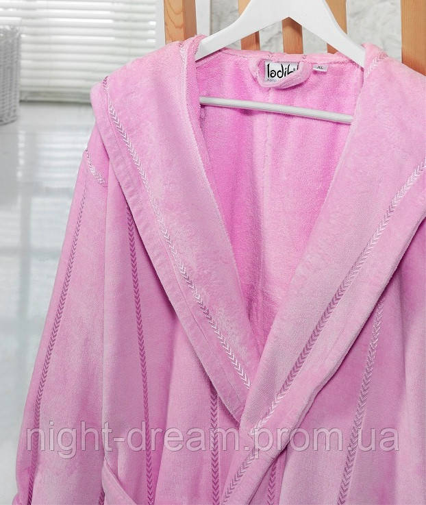 Банный махровый халат с капюшоном  Ladik  Venneta V5 розовый L