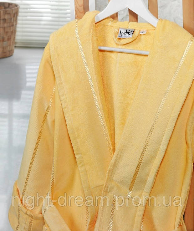 Банный махровый халат с капюшоном  Ladik  Venneta V6 желтый XL