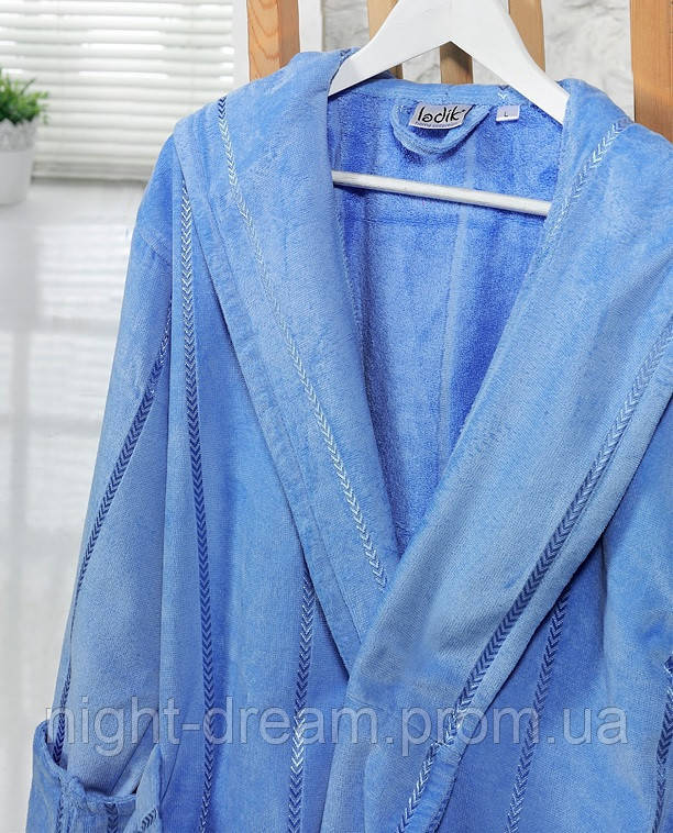 Банный махровый халат с капюшоном  Ladik  Venneta V8 светло-голубой S