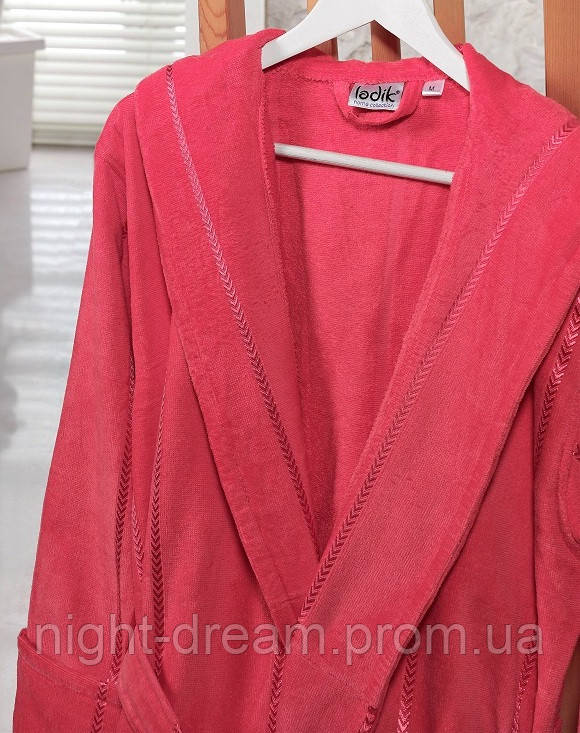 Банный махровый халат с капюшоном  Ladik  Venneta V11 темно-розовый S