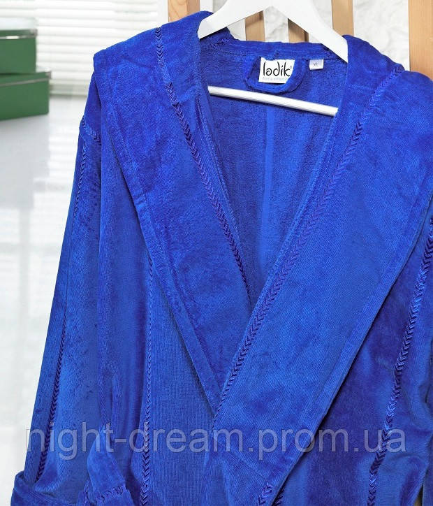 Банный махровый халат с капюшоном  Ladik  Venneta V13 синий M